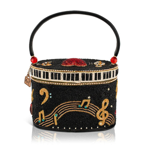Mary Frances Jam Session Bead Handbag Music Heart Top Handle Bag Black Purse NEW