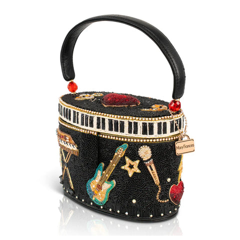 Mary Frances Jam Session Bead Handbag Music Heart Top Handle Bag Black Purse NEW
