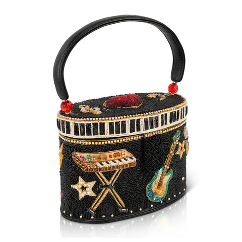 Mary Frances Jam Session Bead Handbag Music Heart Top Handle Bag Black Purse NEW