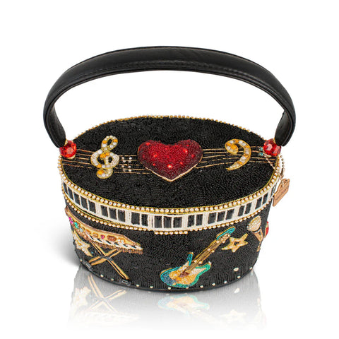 Mary Frances Jam Session Bead Handbag Music Heart Top Handle Bag Black Purse NEW