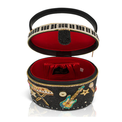 Mary Frances Jam Session Bead Handbag Music Heart Top Handle Bag Black Purse NEW