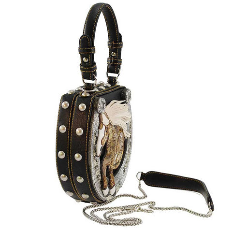 Mary Frances Mane Stay Embellish Horse Bag Beaded Handbag Black Silver Purse NEW