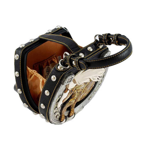 Mary Frances Mane Stay Embellish Horse Bag Beaded Handbag Black Silver Purse NEW