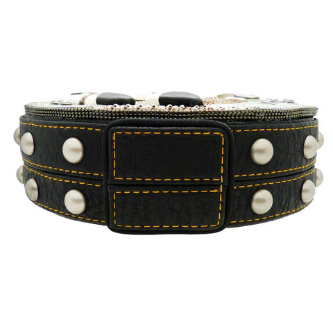 Mary Frances Mane Stay Embellish Horse Bag Beaded Handbag Black Silver Purse NEW