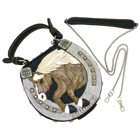 Mary Frances Mane Stay Embellish Horse Bag Beaded Handbag Black Silver Purse NEW
