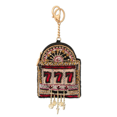 Mary Frances Spin To Win Beaded Slot Machine Coin Purse Zip Key Ring Black NEW