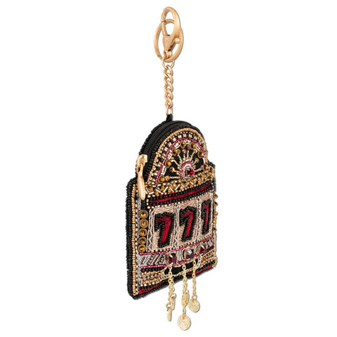 Mary Frances Spin To Win Beaded Slot Machine Coin Purse Zip Key Ring Black NEW
