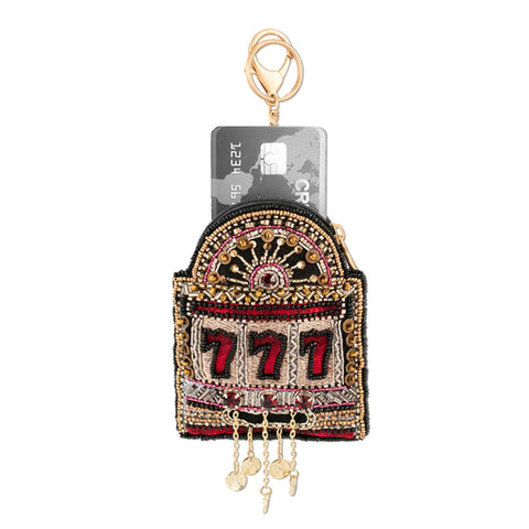 Mary Frances Spin To Win Beaded Slot Machine Coin Purse Zip Key Ring Black NEW
