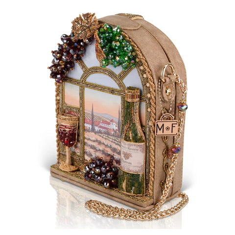 Mary Frances Wine Country Crossbody Handbag Bottle Glass Party Bag Gold Purse NEW