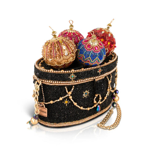 Mary Frances Tree Trimmings Beaded Bag Ornament Handbag Black Gold Purse NEW