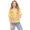 Johnny Was Maureen Trapunto 3/4 Tee Shirt Floral Embroidery Top Citron Yellow NEW