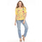 Johnny Was Maureen Trapunto 3/4 Tee Shirt Floral Embroidery Top Citron Yellow NEW