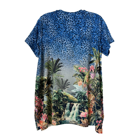 Johnny Was Janie Favorite Meghan Short Drape Tee Floral Shirt Blue Green Top NEW
