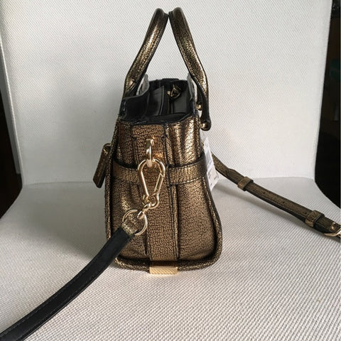 Coach Metallic Pebble Swagger 20 Carryall Handbag Zip Bag Light Gold Purse NEW