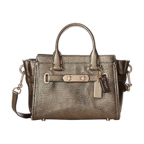 Coach Metallic Pebble Swagger 20 Carryall Handbag Zip Bag Light Gold Purse NEW