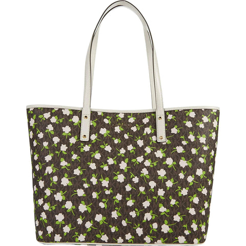 Michael Kors Carter Large Open Tote Bag Floral Magnetic Handbag Cream Brown NEW