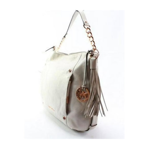 Michael Kors Devon Large Ew Shoulder Tote Genuine Leather Vanilla Rose Gold Bag new
