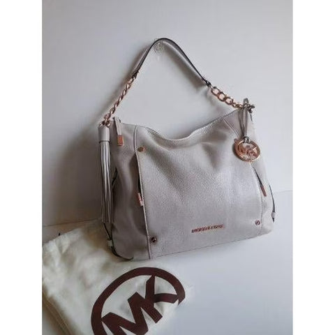 Michael Kors Devon Large Ew Shoulder Tote Genuine Leather Vanilla Rose Gold Bag new