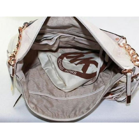 Michael Kors Devon Large Ew Shoulder Tote Genuine Leather Vanilla Rose Gold Bag new