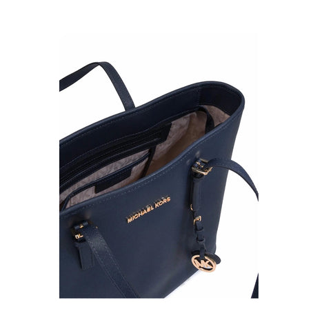 Michael Kors Jet Set Travel Shoulder Handbag Leather Zip Tote Bag Navy Purse NEW