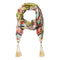 Johnny Was Millano Silk Scarf Flower Green Pink Square Large Stripe Tassel NEW