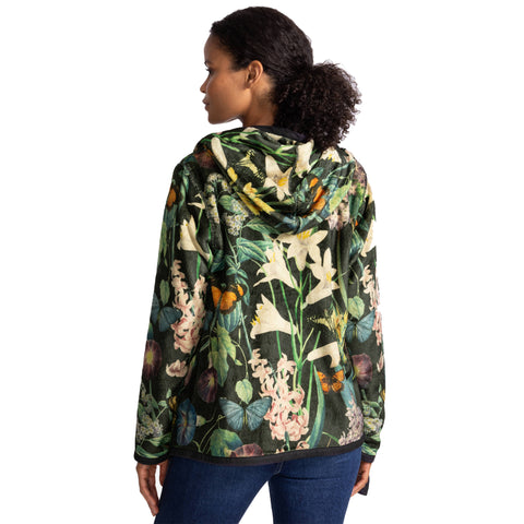 Johnny Was Joan Cozy Sherpa Jacket Monarch Hood Reversible Floral Black Green NEW
