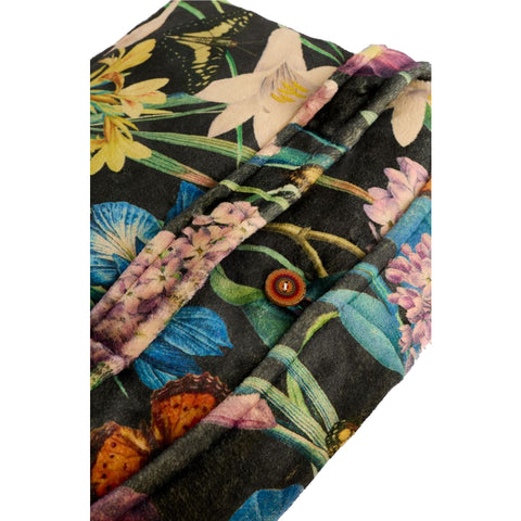 Johnny Was Monarch Cozy Travel Blanket Reversible Floral Lounge Black Green NEW