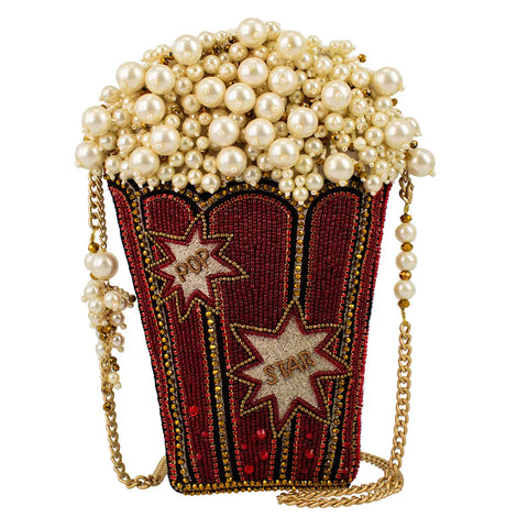 Mary Frances Movie Night Popcorn Bucket Pearl Red Handbag Crossbody Bag Purse NEW