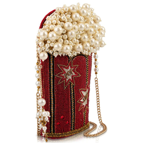 Mary Frances Movie Night Popcorn Bucket Pearl Red Handbag Crossbody Bag Purse NEW