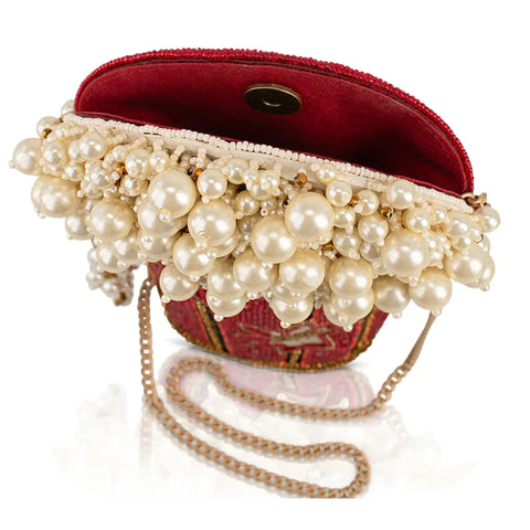 Mary Frances Movie Night Popcorn Bucket Pearl Red Handbag Crossbody Bag Purse NEW