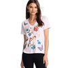 Johnny Was Nicolette V Neck Short Sleeve Tee Cotton Shirt Floral Embroidery Top White NEW