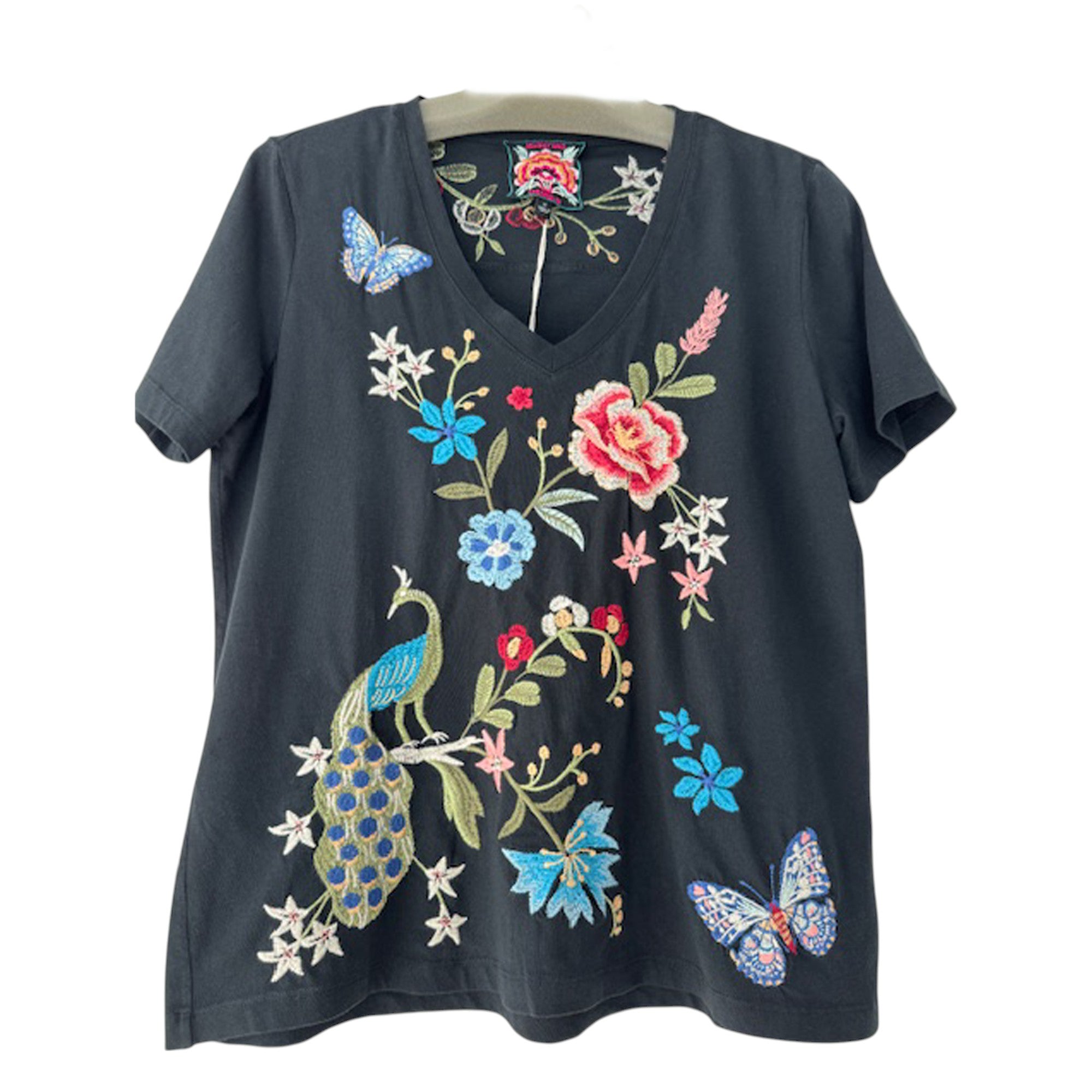 Johnny Was Nicolette V Neck Short Sleeve Tee Cotton Shirt