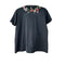 Johnny Was Nicolette V Neck Short Sleeve Tee Cotton Shirt Floral Embroidery Top Black NEW