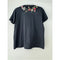 Johnny Was Nicolette V Neck Short Sleeve Tee Cotton Shirt Floral Embroidery Top Black NEW