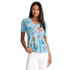 Johnny Was Nicolette V Neck Short Sleeve Ethereal Blue Tee Cotton Shirt Floral Embroidery Top NEW