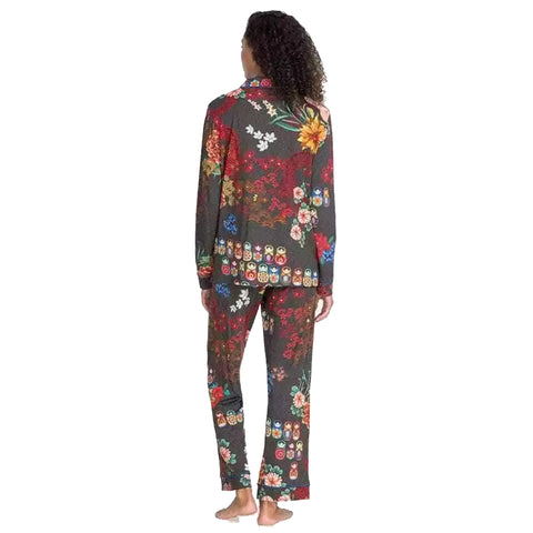 Johnny Was Nushka Black Sleepwear 2 Piece Pj Set Home Lounge Night Flower Red NEW
