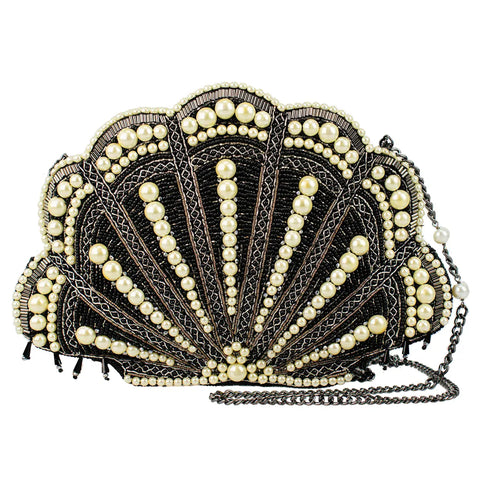 Mary Frances Ocean of Pearls Shell Crossbody Handbag Black Silver Bag Purse NEW