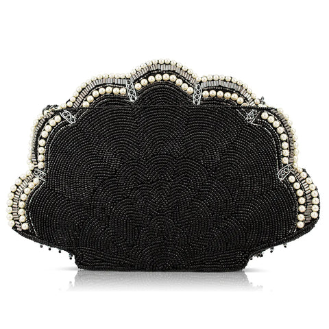 Mary Frances Ocean of Pearls Shell Crossbody Handbag Black Silver Bag Purse NEW