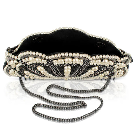 Mary Frances Ocean of Pearls Shell Crossbody Handbag Black Silver Bag Purse NEW