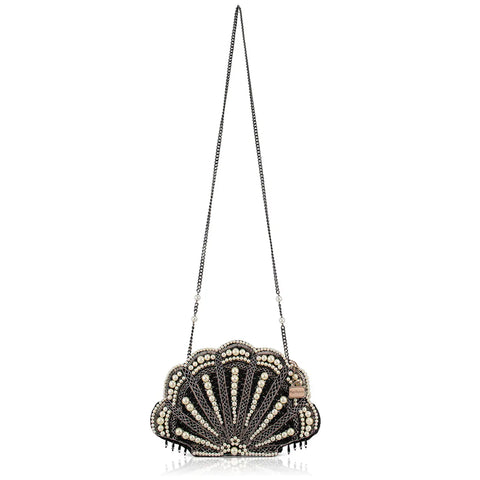 Mary Frances Ocean of Pearls Shell Crossbody Handbag Black Silver Bag Purse NEW
