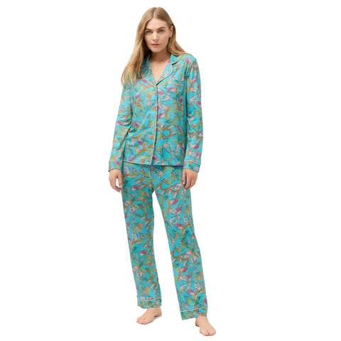Johnny Was Ofelia Carly Pj Set Long Butterfly Home Lounge Sleepwear Teal 2 pc NEW