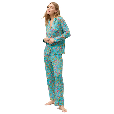 Johnny Was Ofelia Carly Pj Set Long Butterfly Home Lounge Sleepwear Teal 2 pc NEW