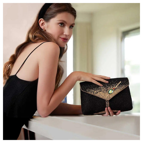 Mary Frances Olive You Beaded Martini Glass Crossbody Bag Handbag Black Gold Purse NEW