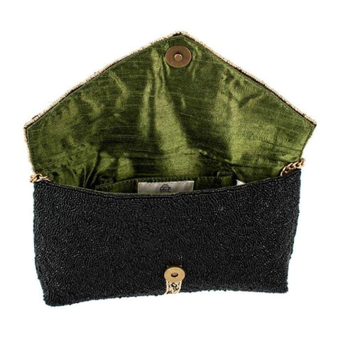 Mary Frances Olive You Beaded Martini Glass Crossbody Bag Handbag Black Gold Purse NEW