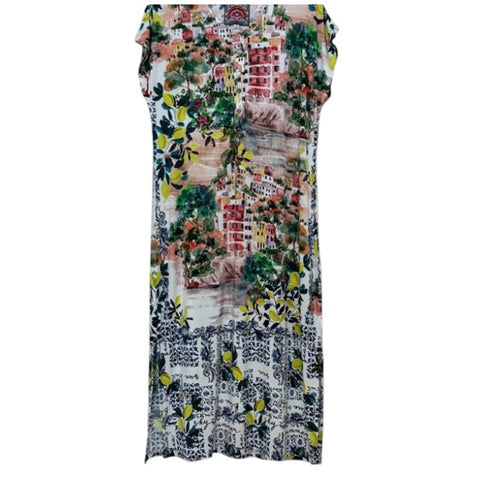 Johnny Was Janie Favorite Olympe Maxi Henley Dress Short Floral Beige Green NEW