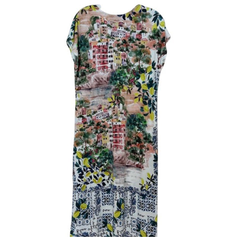 Johnny Was Janie Favorite Olympe Maxi Henley Dress Short Floral Beige Green NEW