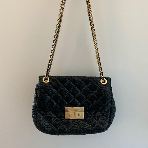 Michael Kors Sloan Small Patent Embossed Quilted Crossbody Bag Purse Black New