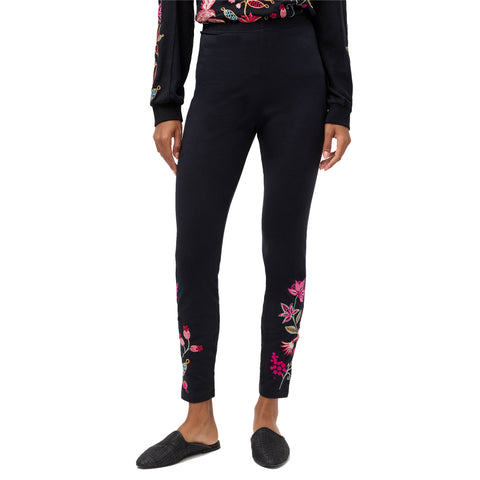 Johnny Was Penellope Legging Cotton Floral Embroidered Leggings Pants Black NEW