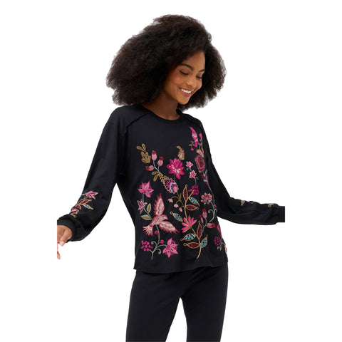 Johnny Was Penellope Legging Cotton Floral Embroidered Leggings Pants Black NEW