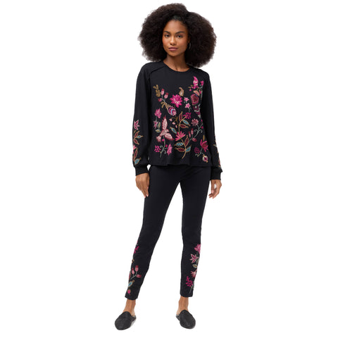 Johnny Was Penellope Legging Cotton Floral Embroidered Leggings Pants Black NEW